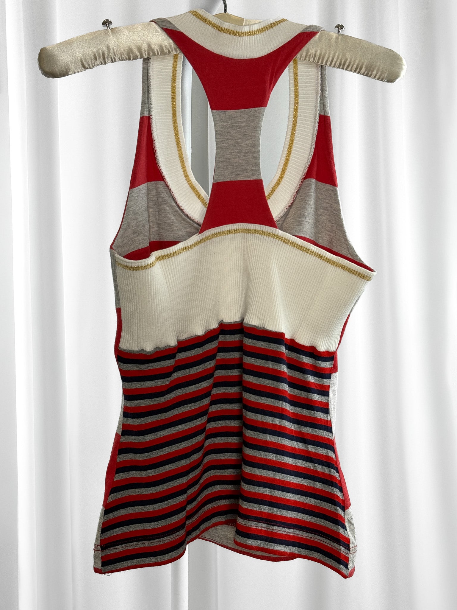Just Cavalli 2000s Red & Grey Striped Pegasus Logo Racerback Tank - S