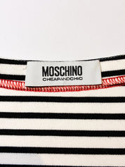 Moschino Cheap and Chic 2000s Black & White Striped Red Contrast Stitch Mini Dress - S