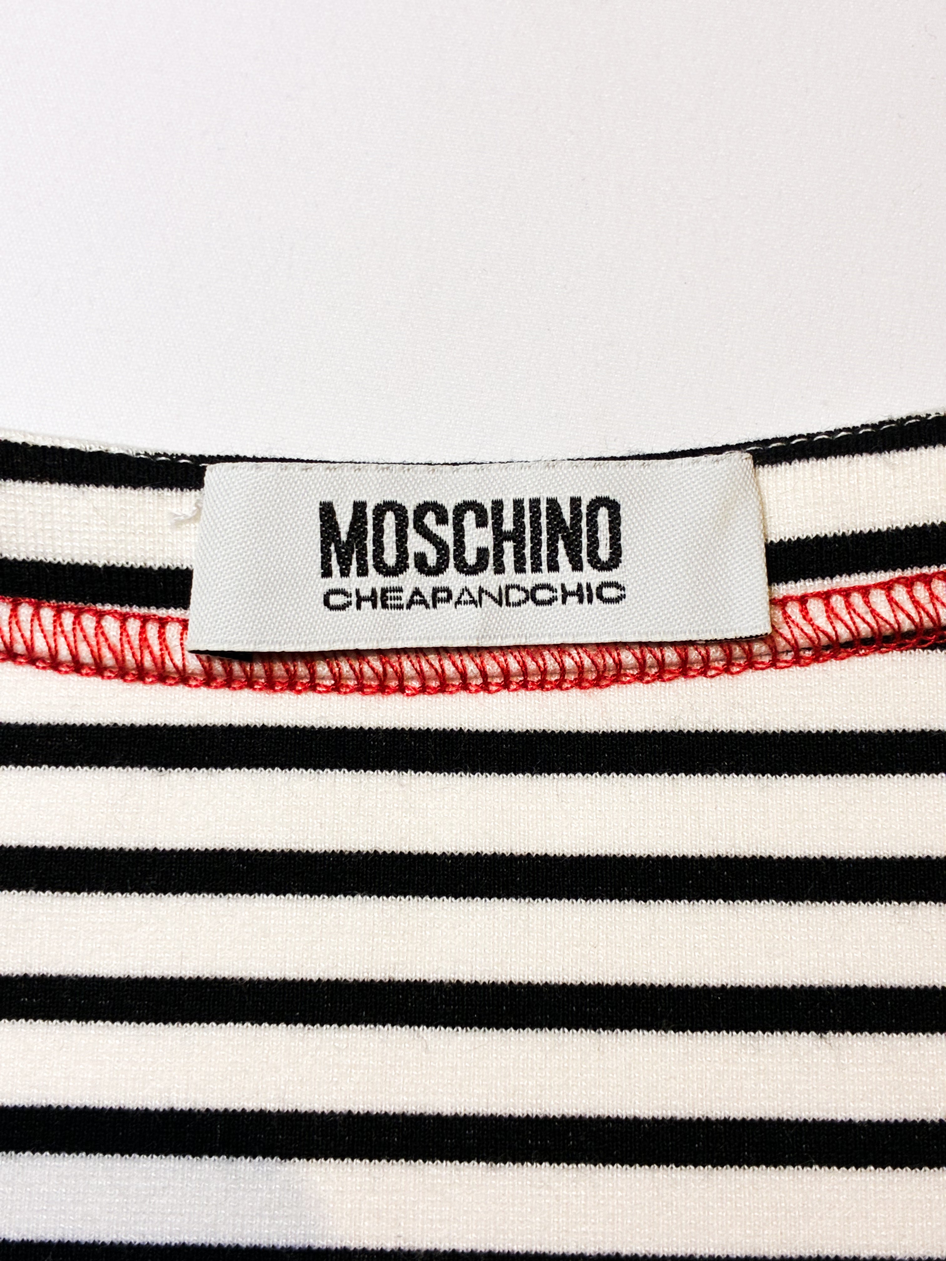 Moschino Cheap and Chic 2000s Black & White Striped Red Contrast Stitch Mini Dress - S