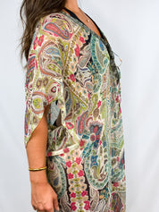 2000s Multicolor Paisley Print Silk Kaftan Cover-Up - M/L
