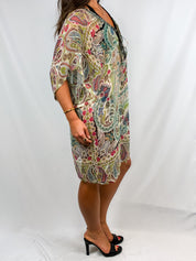 2000s Multicolor Paisley Print Silk Kaftan Cover-Up - M/L