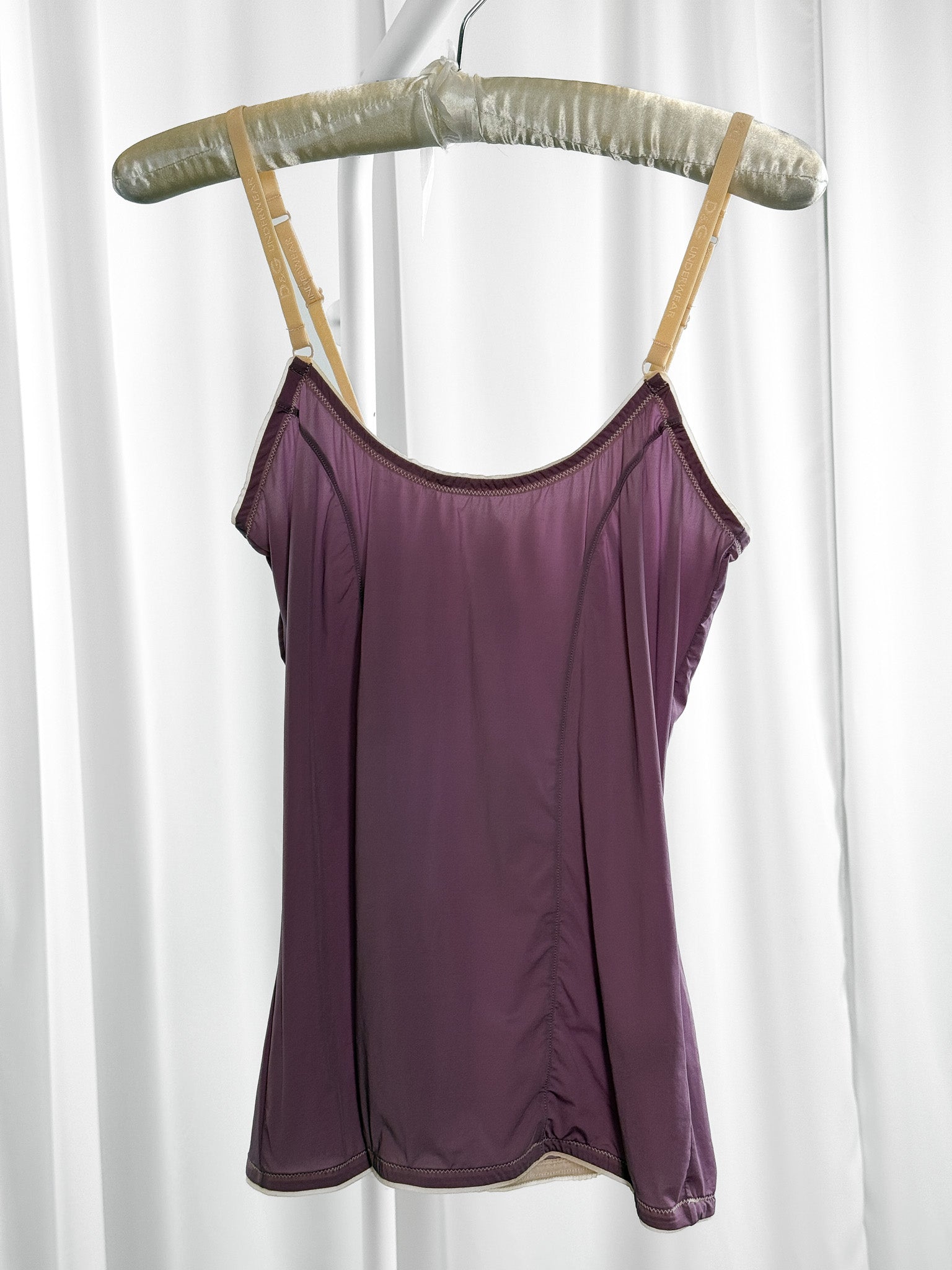 D&G Underwear 2000s Lilac Stretch Cami Top with Nude Logo Straps - Deadstock - S/M
