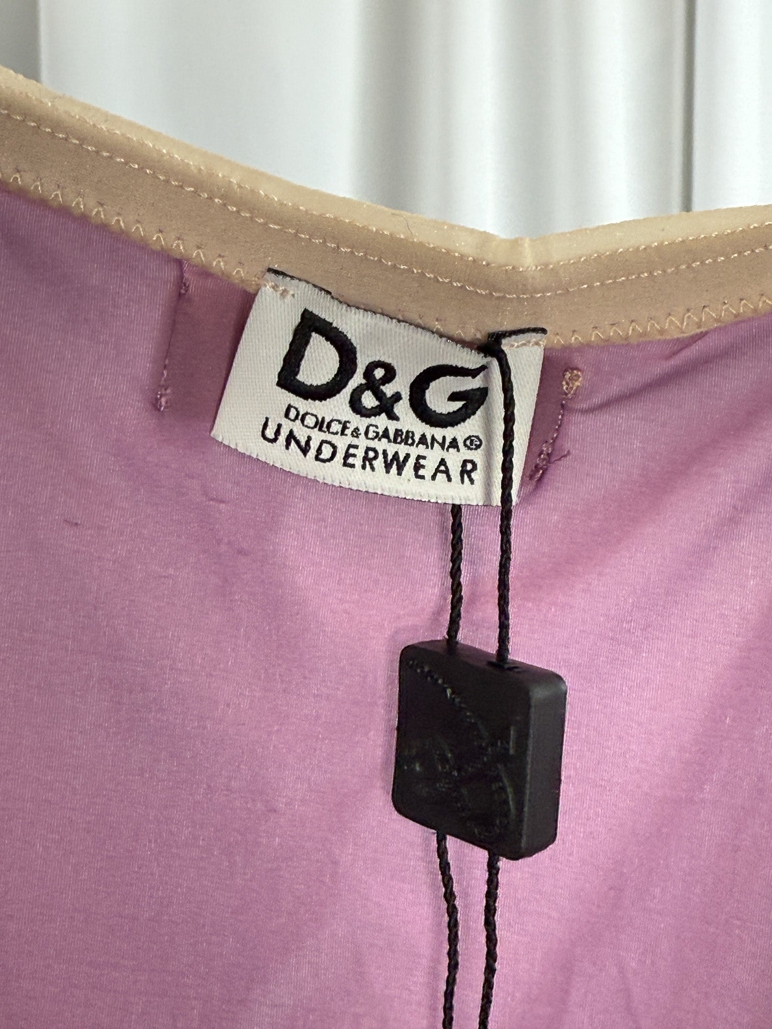 D&G Underwear 2000s Lilac Stretch Cami Top with Nude Logo Straps - Deadstock - S/M