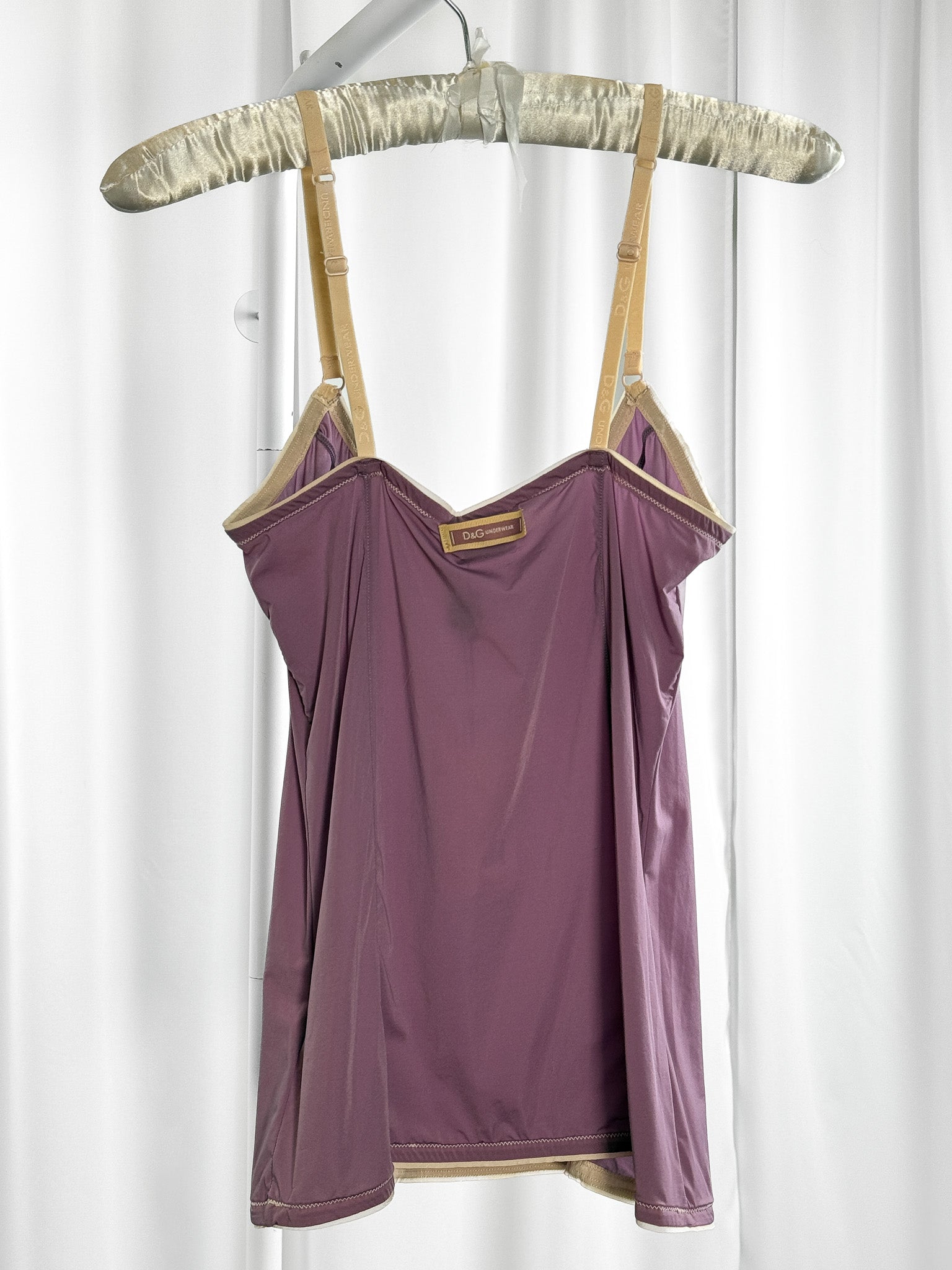 D&G Underwear 2000s Lilac Stretch Cami Top with Nude Logo Straps - Deadstock - S/M