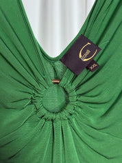 Just Cavalli 2000s Kelly Green Ring Front Deep V Jersey Top - L