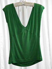 Just Cavalli 2000s Kelly Green Ring Front Deep V Jersey Top - L