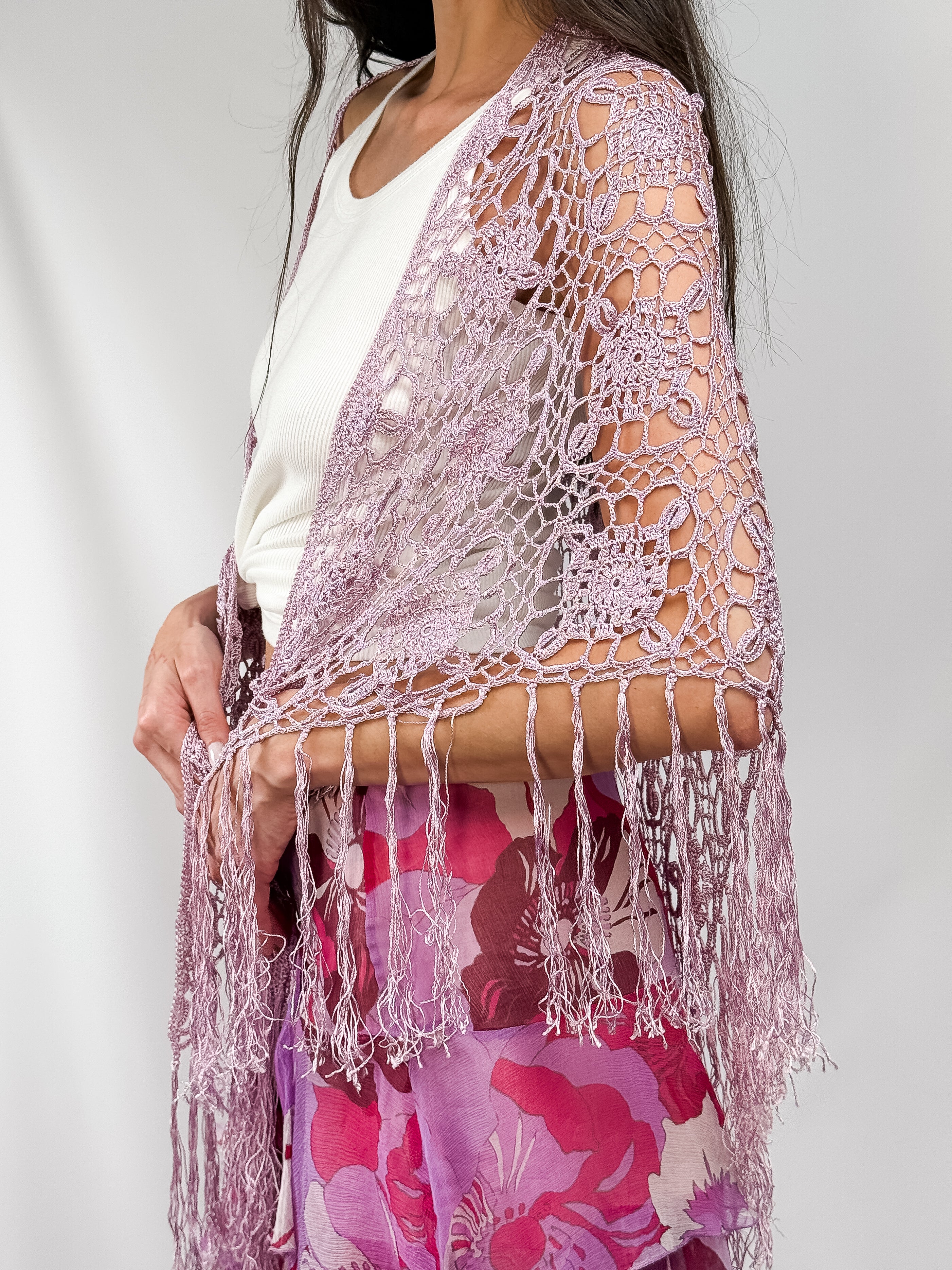 New York & Company 2000s Lavender Crochet Fringe Shawl - One Size