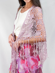 New York & Company 2000s Lavender Crochet Fringe Shawl - One Size