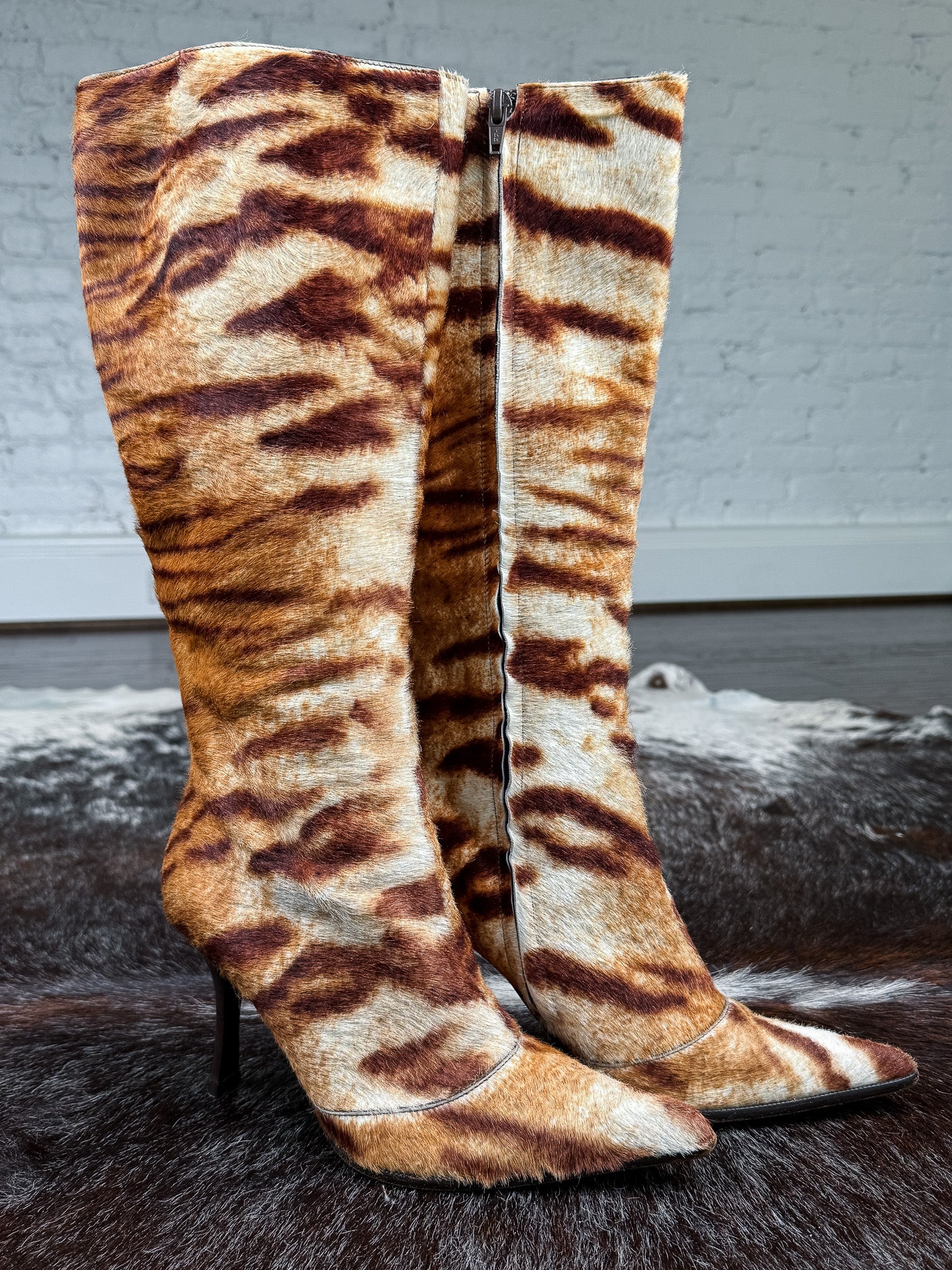 Roberto Cavalli 2000s Tiger-Print Knee-High Boots