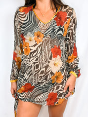 Luisa Spagnoli 2000s Sheer Silk Animal Floral Print Tunic - S/M