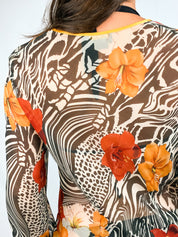 Luisa Spagnoli 2000s Sheer Silk Animal Floral Print Tunic - S/M