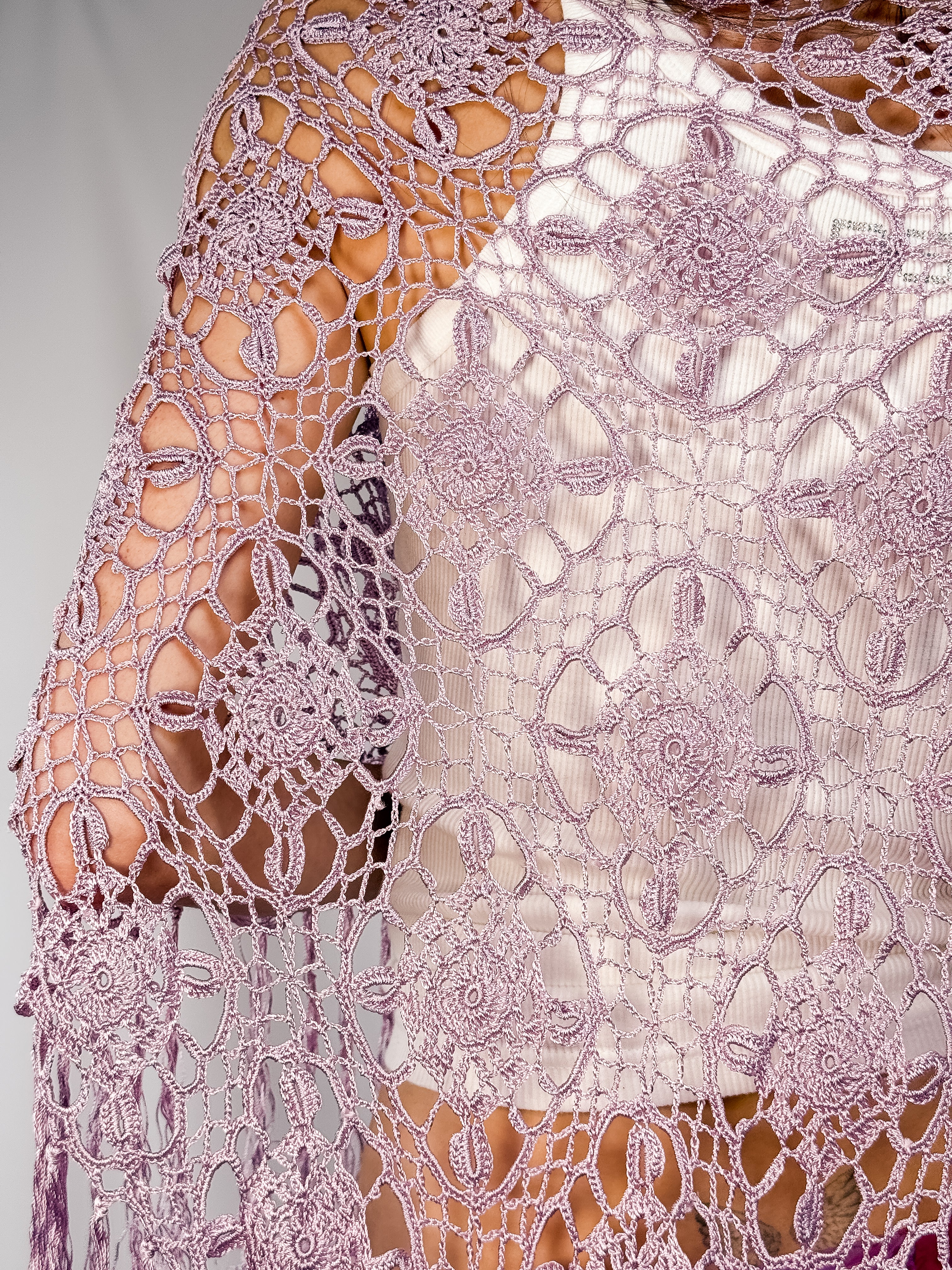 New York & Company 2000s Lavender Crochet Fringe Shawl - One Size