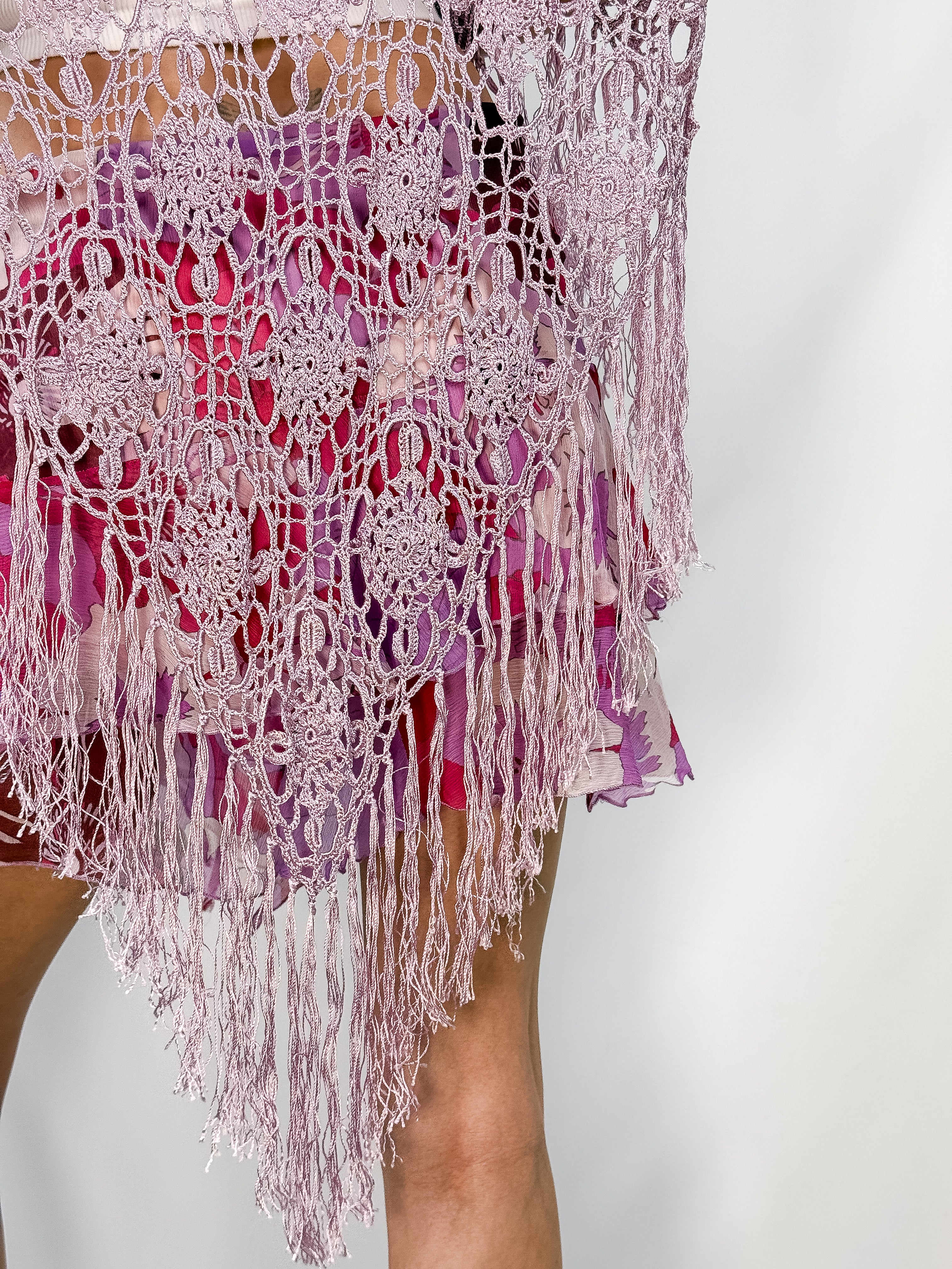 New York & Company 2000s Lavender Crochet Fringe Shawl - One Size