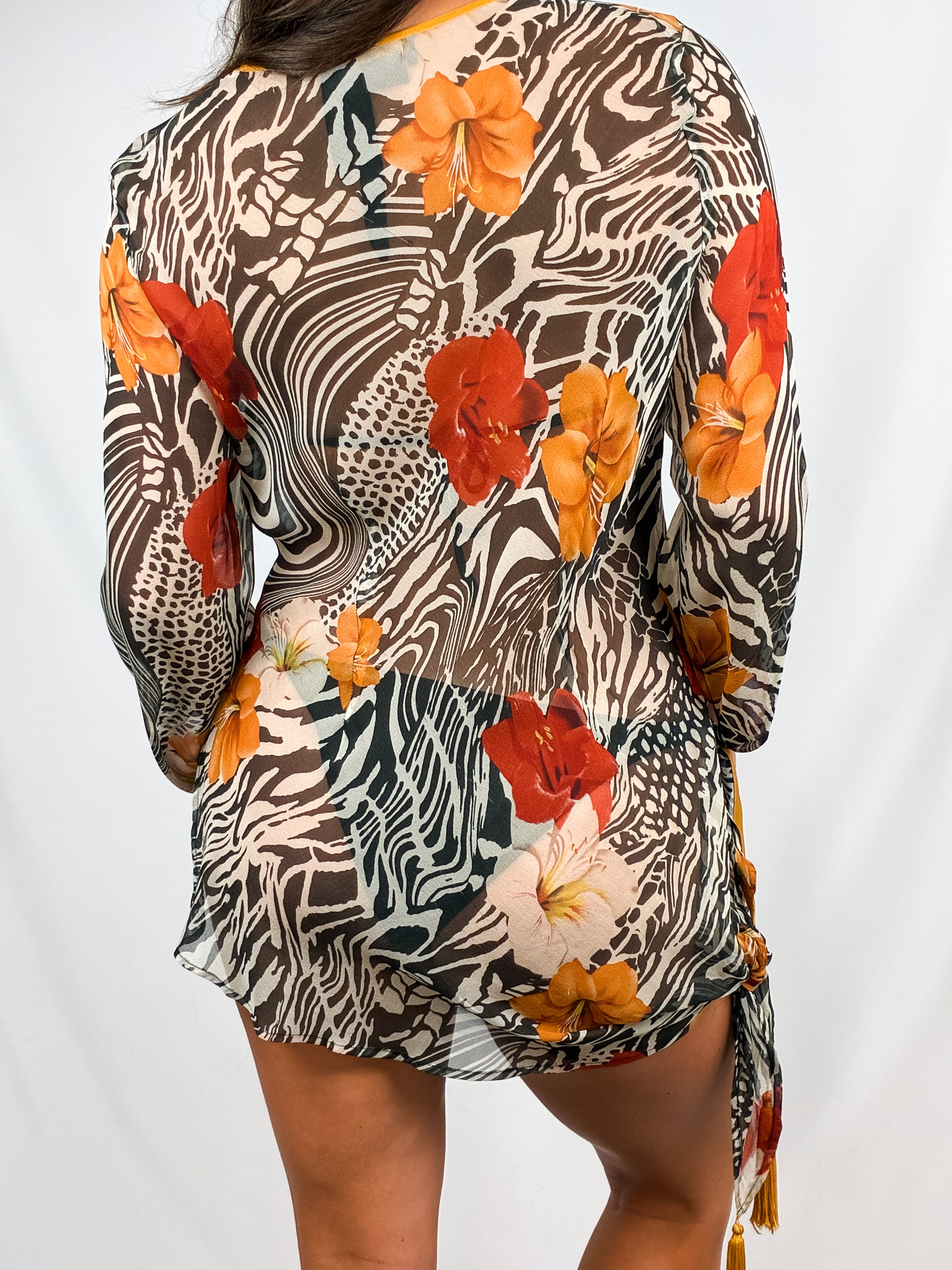 Luisa Spagnoli 2000s Sheer Silk Animal Floral Print Tunic - S/M