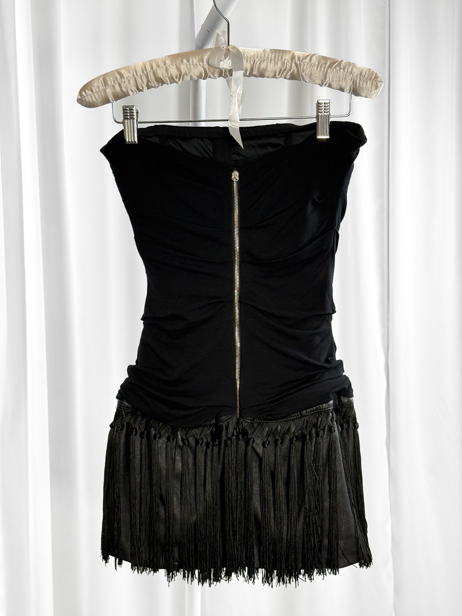 Elisabetta Franchi Gold Label 2010s Black Strapless Fringe Mini Dress - XS/S