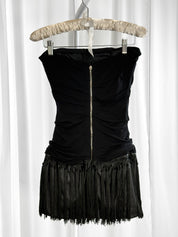 Elisabetta Franchi Gold Label 2010s Black Strapless Fringe Mini Dress - XS/S