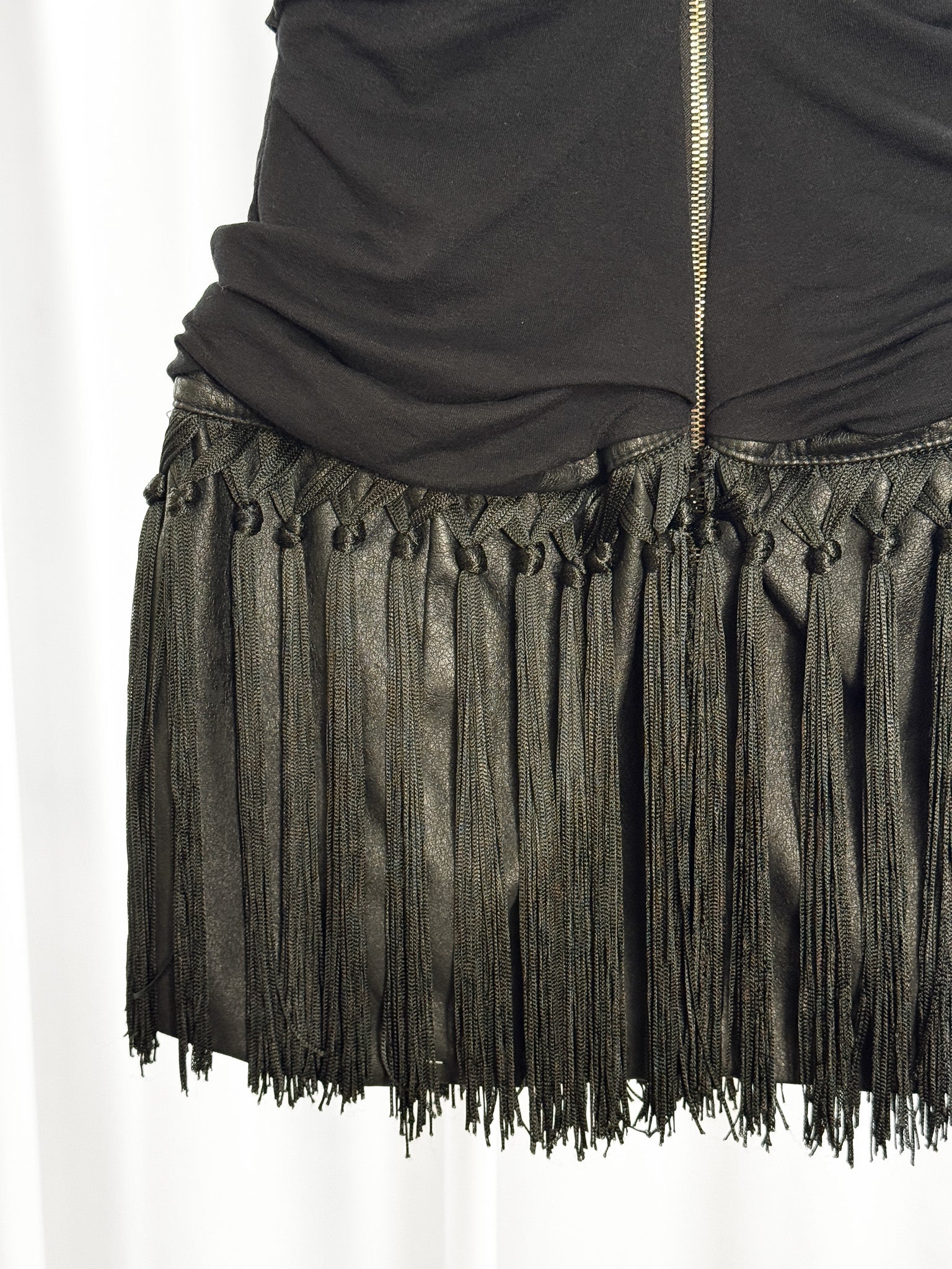 Elisabetta Franchi Gold Label 2010s Black Strapless Fringe Mini Dress - XS/S