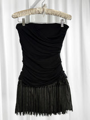 Elisabetta Franchi Gold Label 2010s Black Strapless Fringe Mini Dress - XS/S