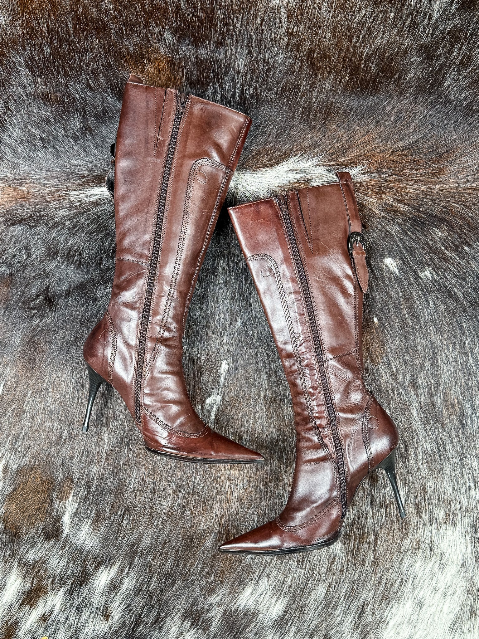 Lea Foscati 2000s Brown Leather Stiletto Boots