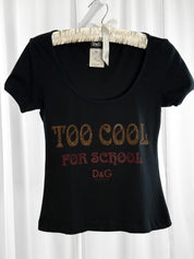 D&G 2000s Black "Too Cool For School" Glitter Cutout Back Tee - S/M