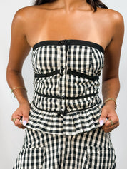 Fornarina 2000s Black Gingham Corset Top and Bubble Skirt Set - XS/S