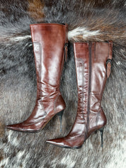 Lea Foscati 2000s Brown Leather Stiletto Boots