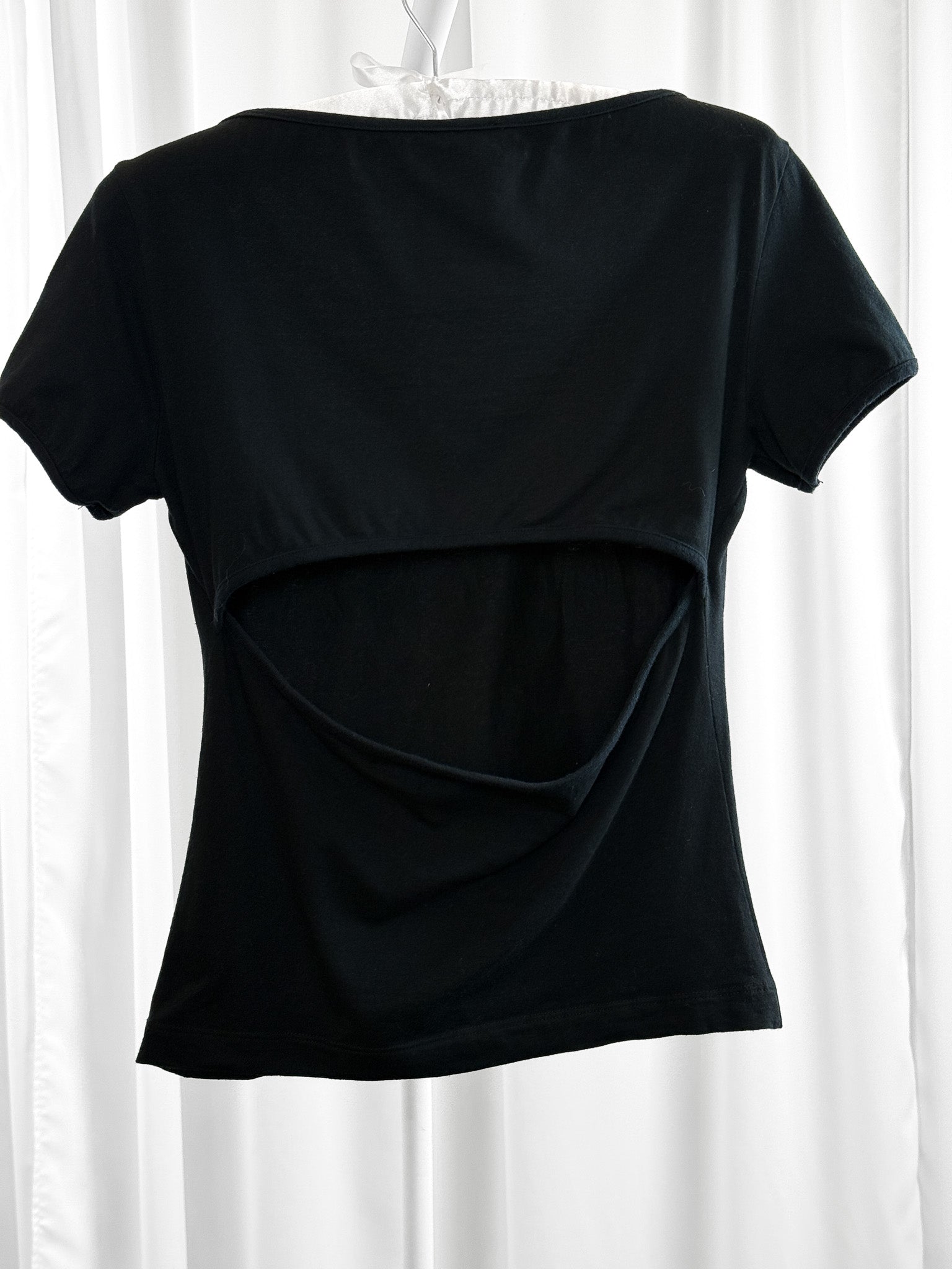 D&G 2000s Black "Too Cool For School" Glitter Cutout Back Tee - S/M