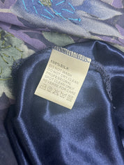 1990s Navy Floral Beaded Silk Gown - M