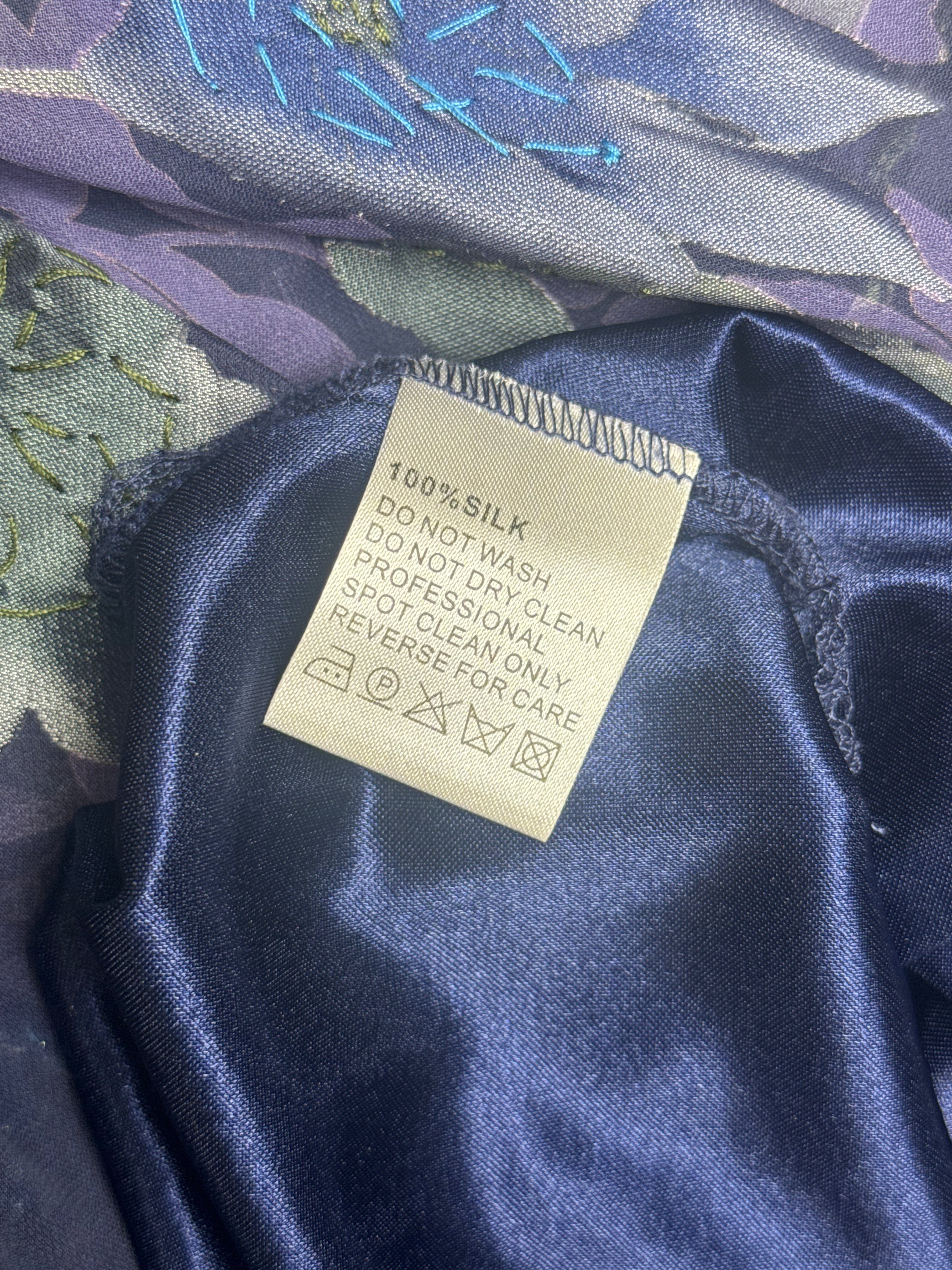 1990s Navy Floral Beaded Silk Gown - M