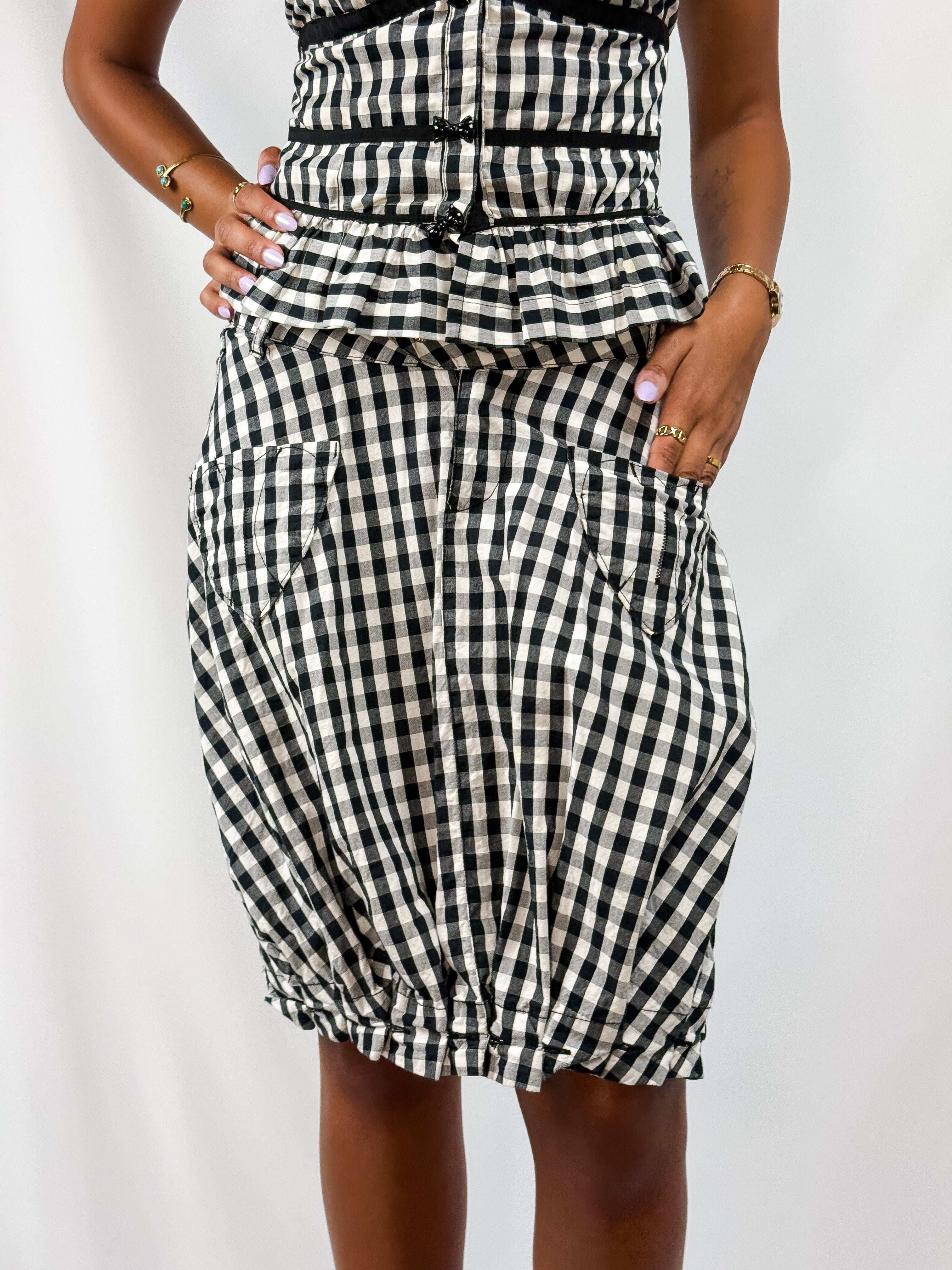 Fornarina 2000s Black Gingham Corset Top and Bubble Skirt Set - XS/S