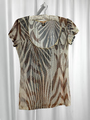 Roberto Cavalli Underwear 2000s Zebra Print Sheer Mesh Lace Panel Tee - S/M