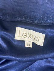 1990s Navy Floral Beaded Silk Gown - M