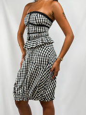 Fornarina 2000s Black Gingham Corset Top and Bubble Skirt Set - XS/S