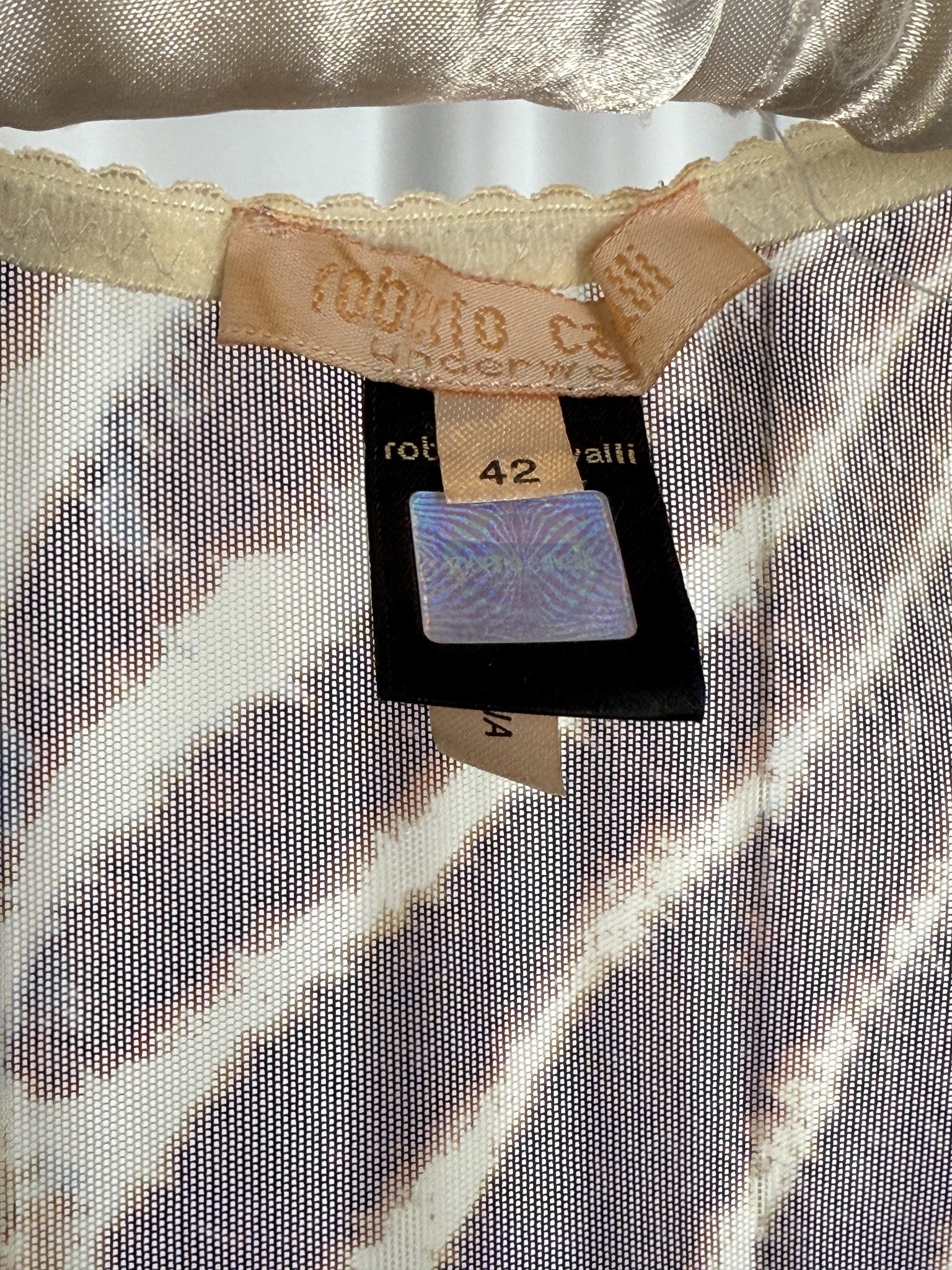 Roberto Cavalli Underwear 2000s Zebra Print Sheer Mesh Lace Panel Tee - S/M