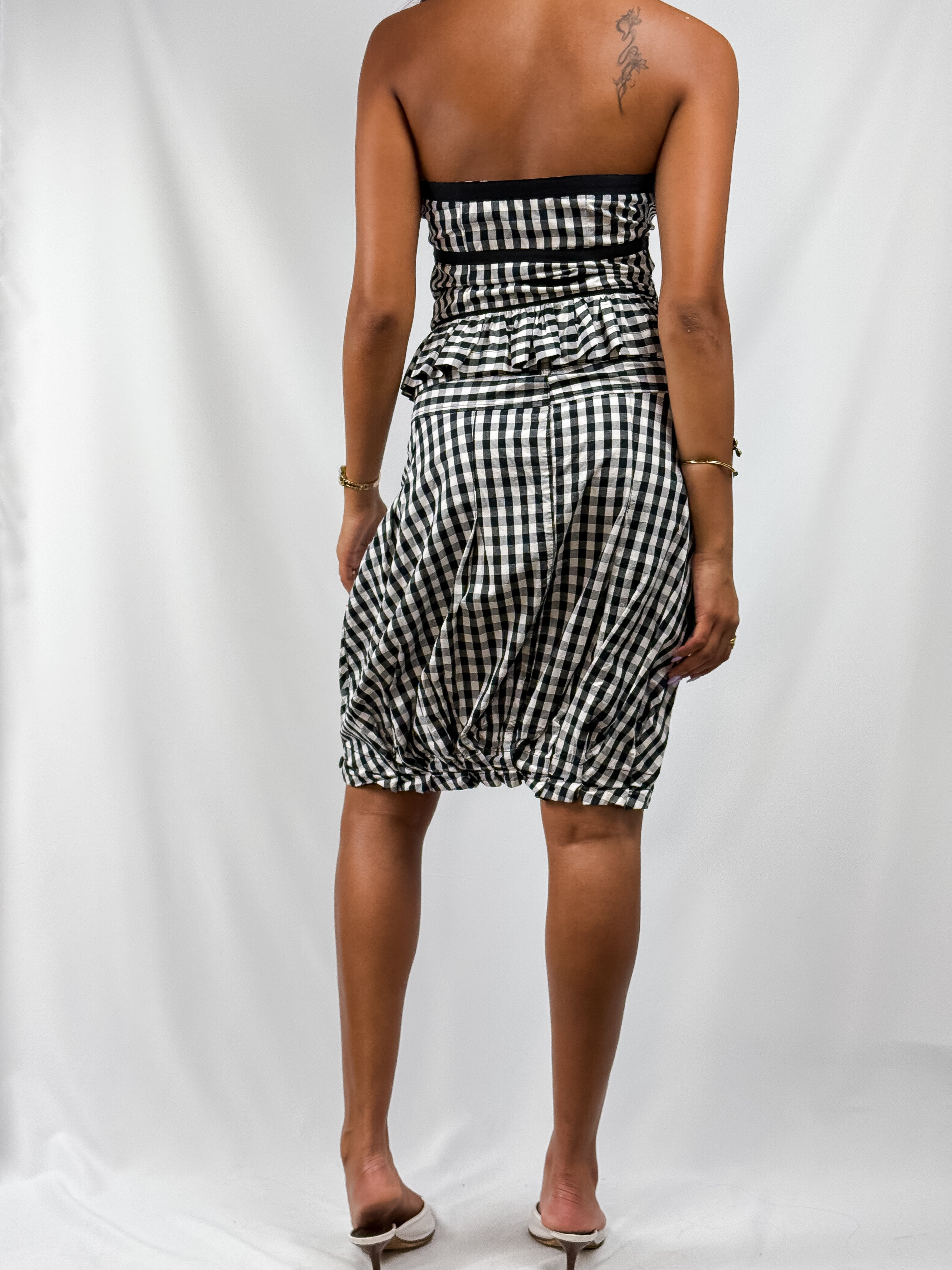 Fornarina 2000s Black Gingham Corset Top and Bubble Skirt Set - XS/S