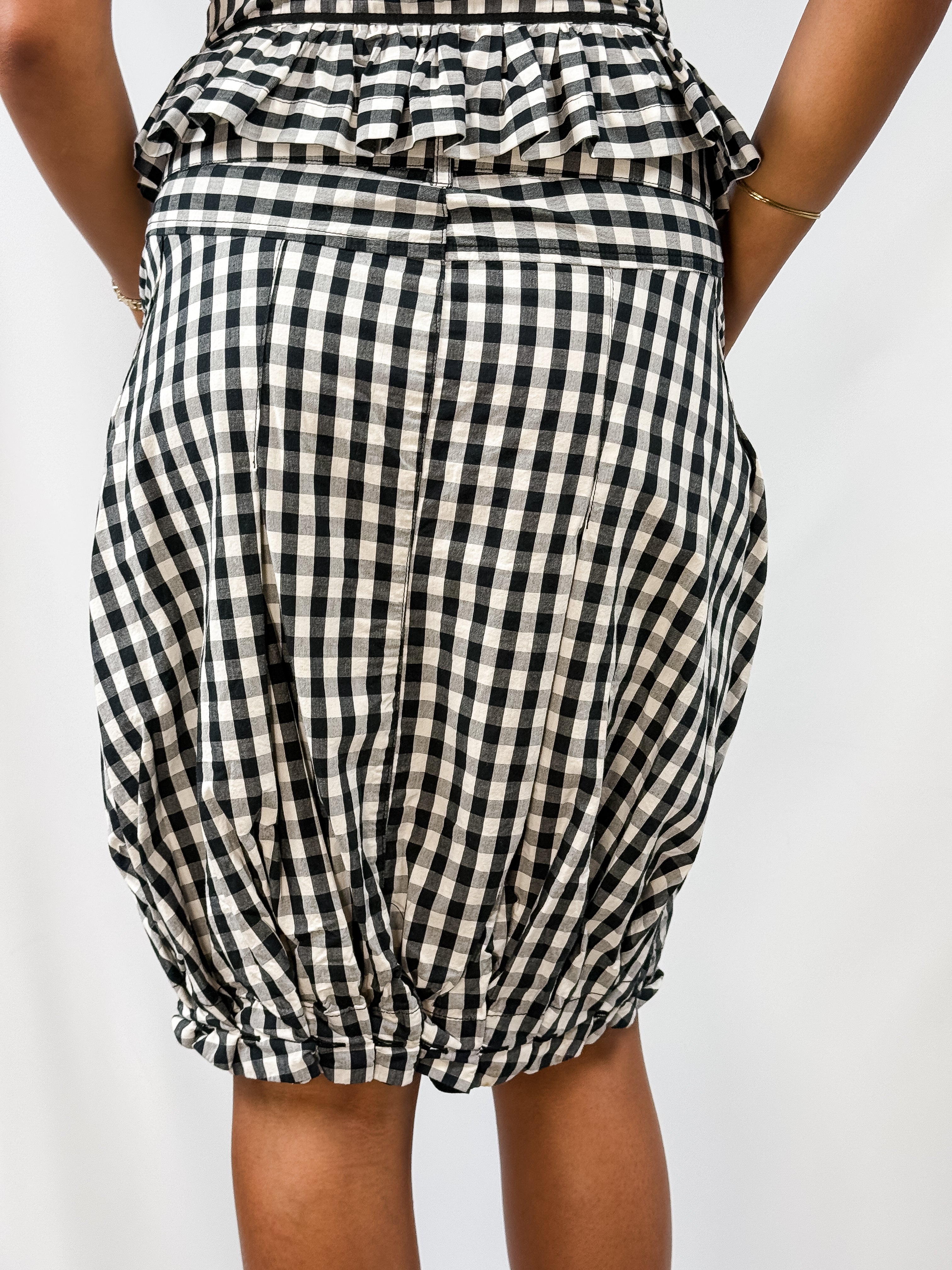 Fornarina 2000s Black Gingham Corset Top and Bubble Skirt Set - XS/S