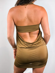 Patrizia Pepe Firenze 2000s Olive Gold Hardware Draped Mini Dress - S-L