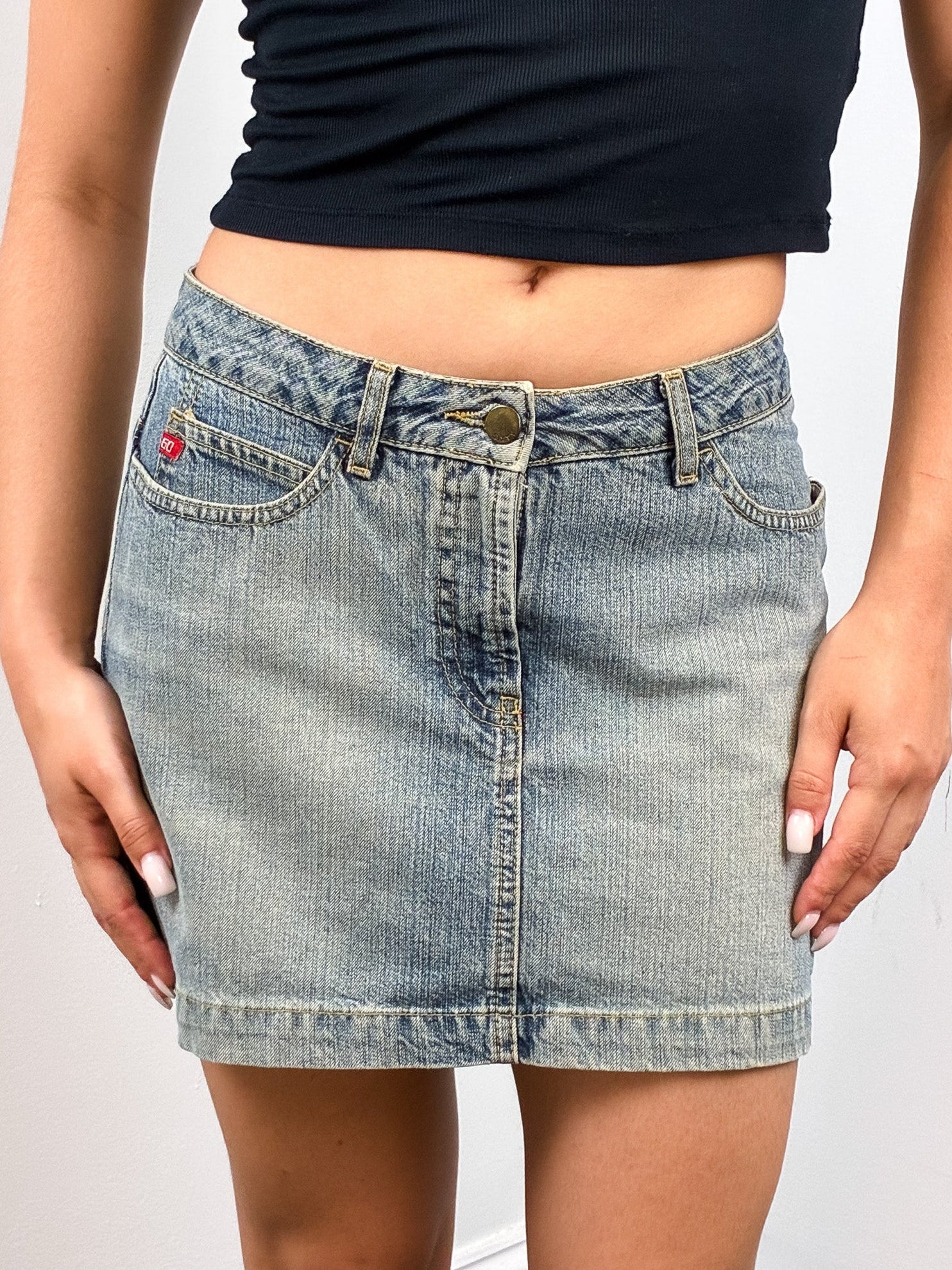 Miss Sixty 2000s Light Wash Low Rise Denim Mini Skirt - XS/S
