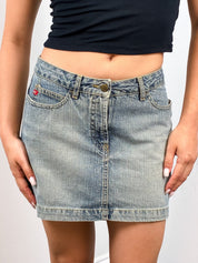 Miss Sixty 2000s Light Wash Low Rise Denim Mini Skirt - XS/S