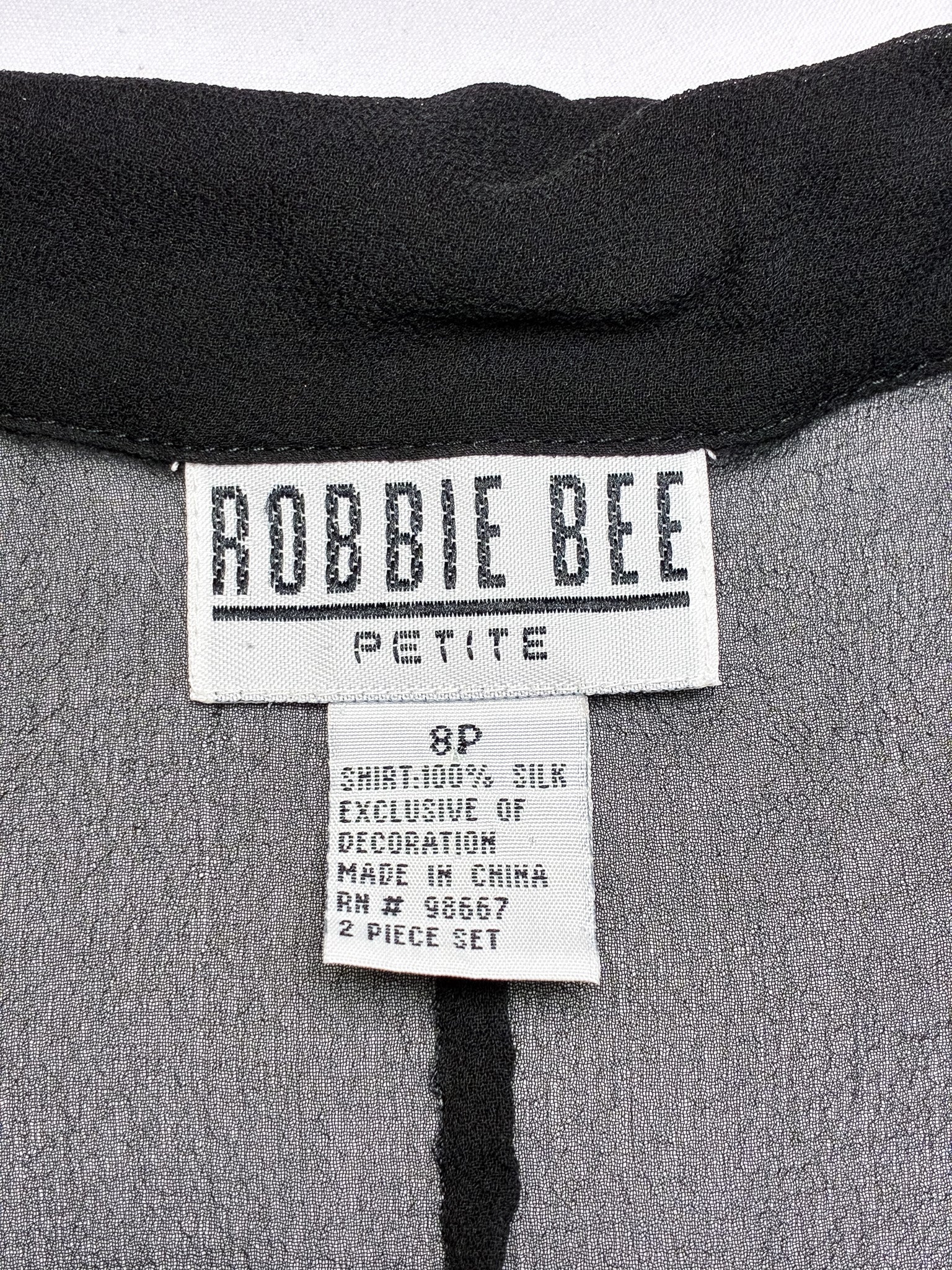 Robbie Bee 2000s Black Sheer Floral Beaded Crop Blouse - S