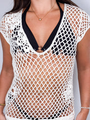 Pain de Sucre 2000s White Crochet Floral Appliqué Drop Waist Mini Dress - M