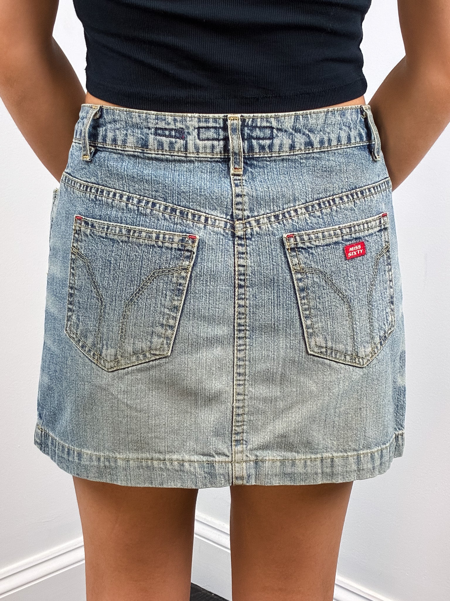 Miss Sixty 2000s Light Wash Low Rise Denim Mini Skirt - XS/S