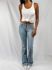 La Placa Jeans 2000s Rhinestone Star Stud Embellished Flare Jeans - S/M
