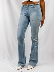 La Placa Jeans 2000s Rhinestone Star Stud Embellished Flare Jeans - S/M