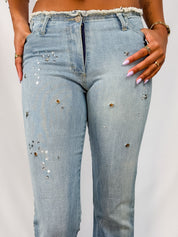 La Placa Jeans 2000s Rhinestone Star Stud Embellished Flare Jeans - S/M