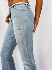 La Placa Jeans 2000s Rhinestone Star Stud Embellished Flare Jeans - S/M