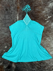 2000s Turquoise Beaded Halter Top