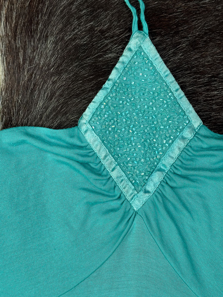 2000s Turquoise Beaded Halter Top