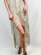 Patrizia Pepe 2000s Grey Floral Print One-Shoulder High-Low Dress - XS/S