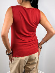 An'ge 2000s Rust Red Plunge Neck Beaded Jersey Tank - M-L